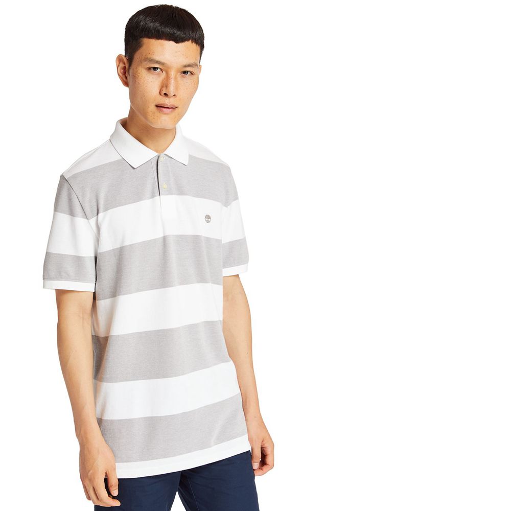 Timberland Πόλο Ανδρικα Γκρι/Ασπρα - Keene River Striped Shirt - Greece 5429361-DX